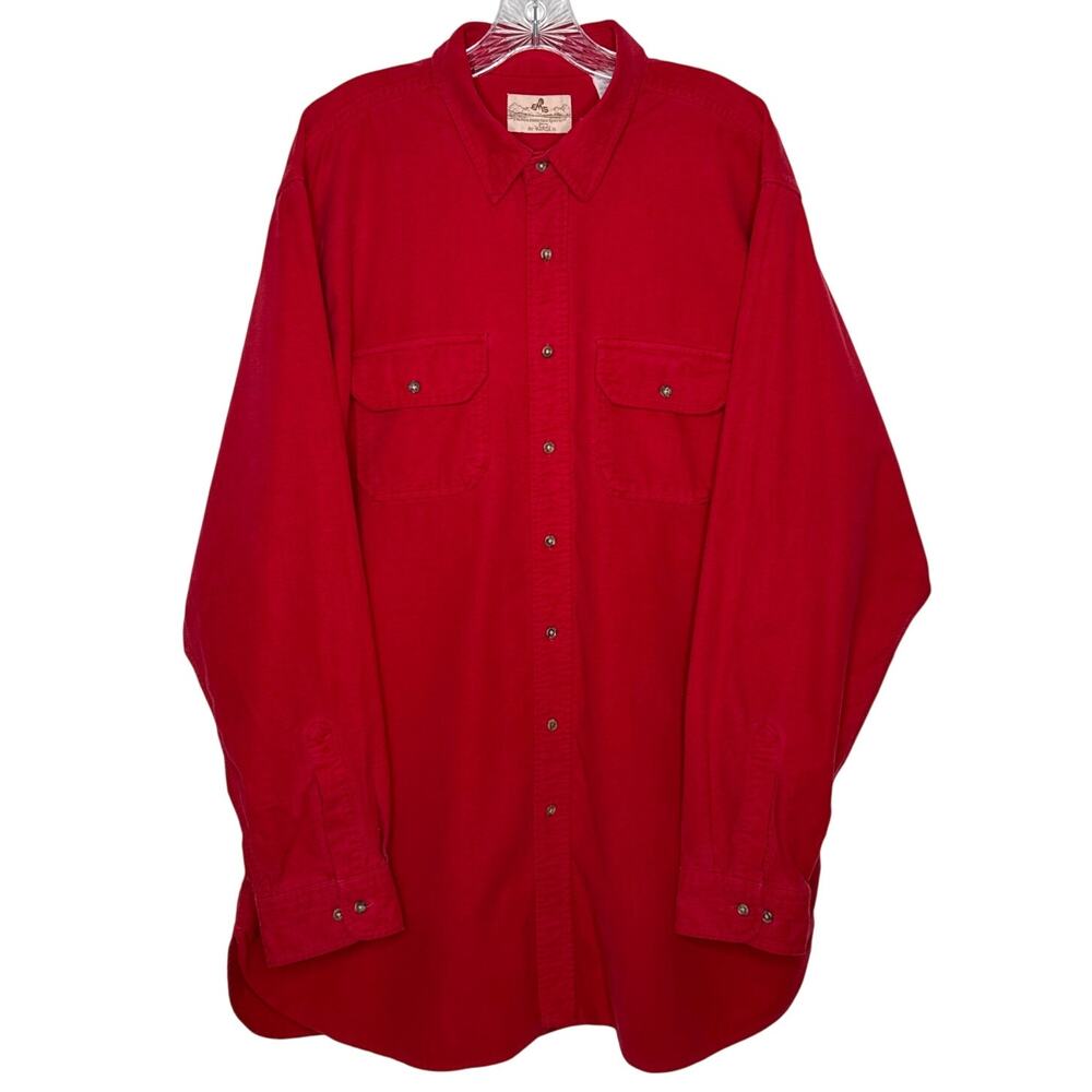 Vintage 80's EMS by Woolrich Red Cotton Button Shirt XL Long Made in USA
